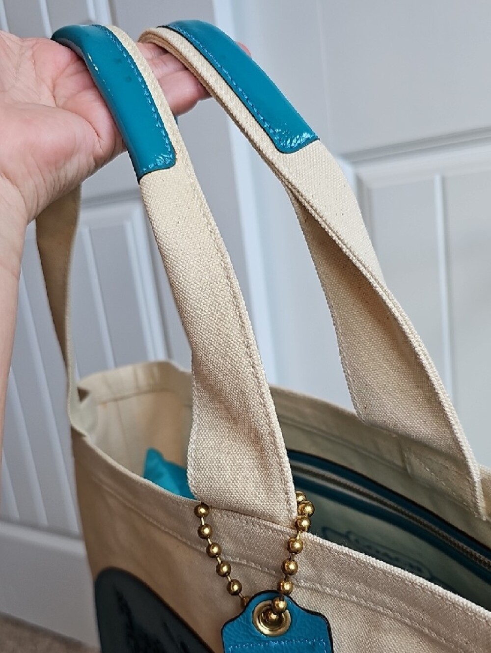 HUGE Coach Limited Edition Canvas Beach Tote - Teal Perfect Pool Bag - Picture 8 of 12